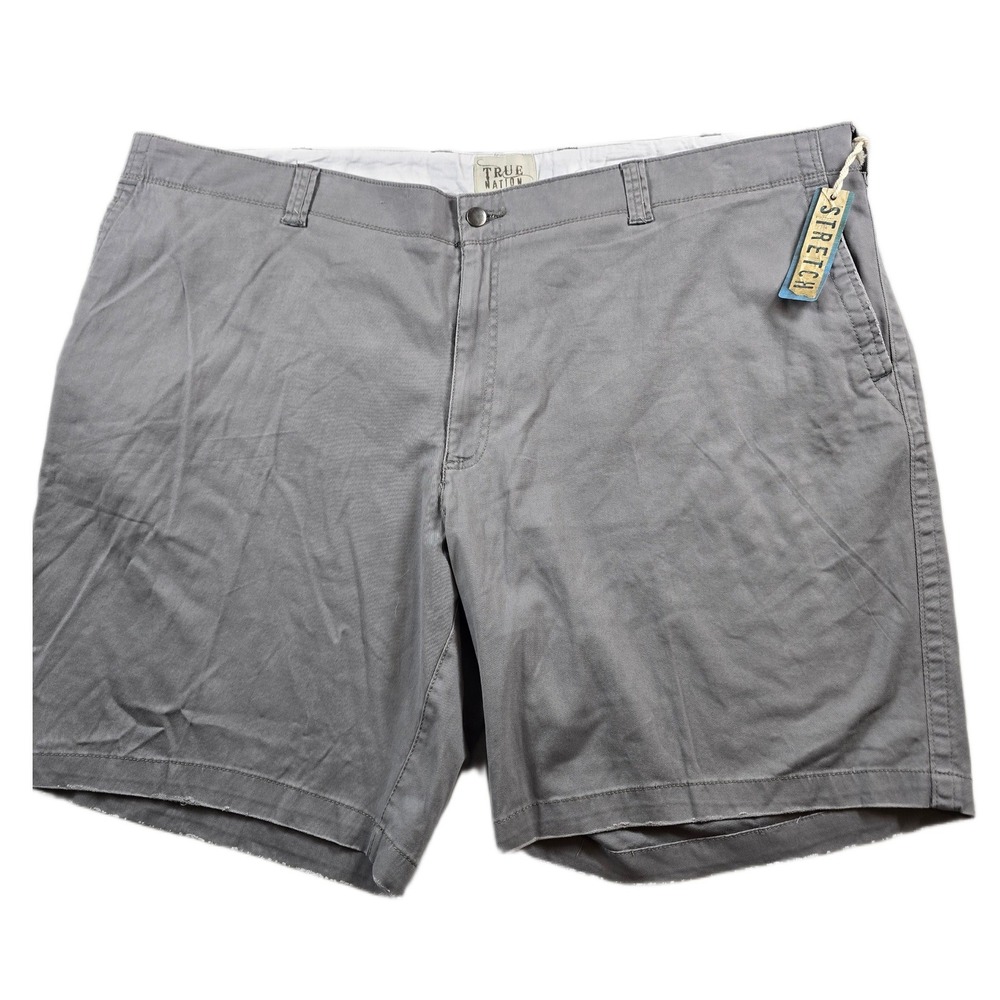 True Nation Chino Shorts Mens 52 Grey Stretch Flat Front Casual Big & Tall NEW